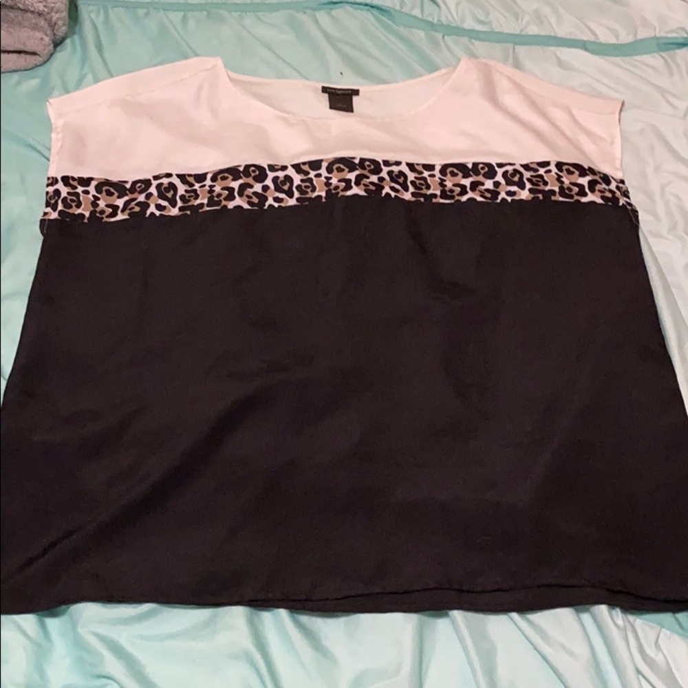 Black and white blouse with cheetah print.